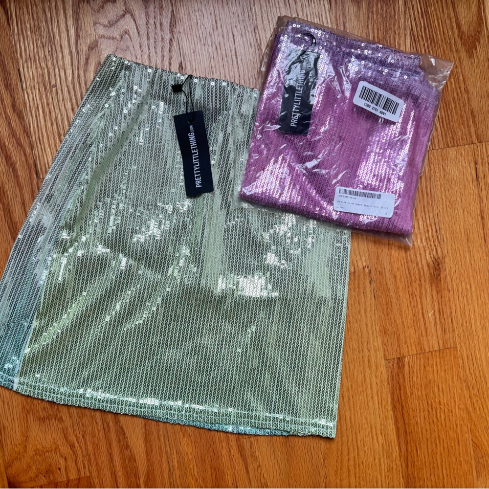 PrettyLittleThing Shiny Green and Purple Sequin Skirts